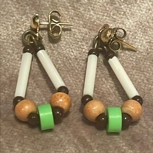 Colorful Beaded Earrings white green tan post back